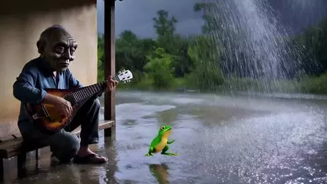 AI Video from prompt: Rain dripping from the roof. The waterman (old, 