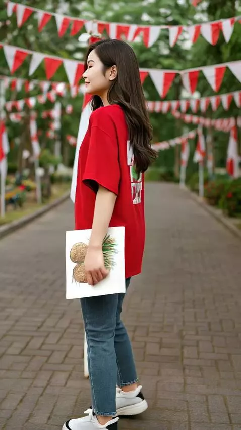 AI Video from prompt: Wanita ini berjalan maju mundur memamerkan baju 