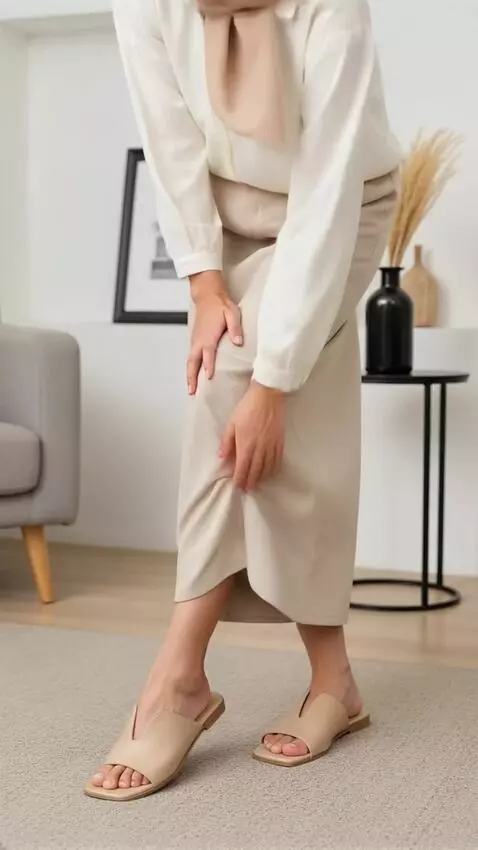 AI Video from prompt: Close-up of beige sandals with open toe and V-st