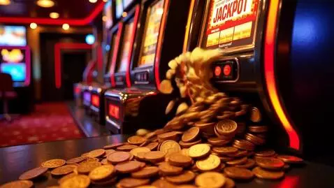 AI Video from prompt: Casino slot hit the jackpot and gold coins flowi