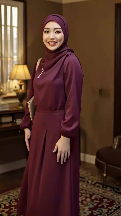 AI Video from prompt: model tersenyum dan memegang baju seperti model 