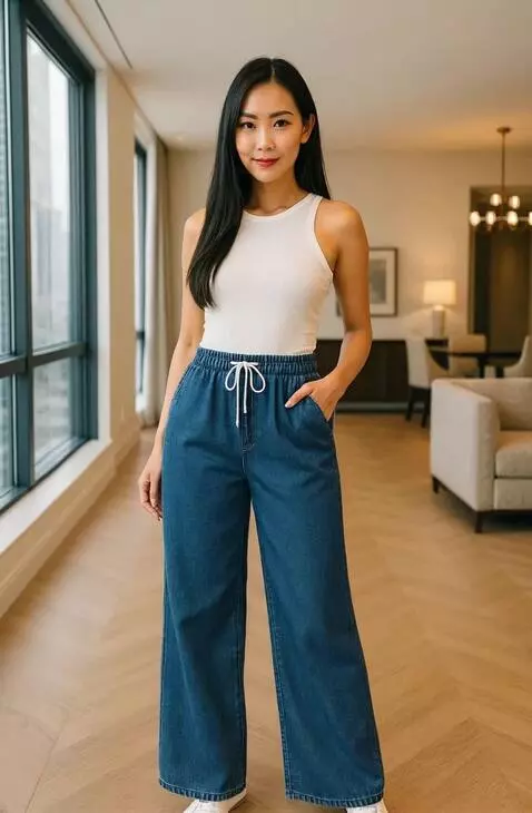 AI Video from prompt: A fashionable young woman stands confidently in 