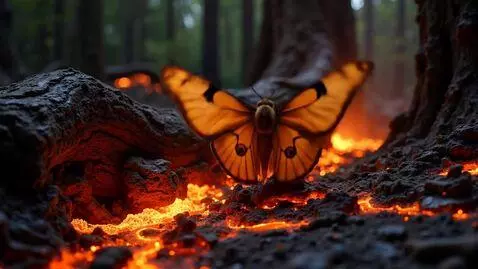 AI Video from prompt: giant moth flies, impacts a tree, falls and melt