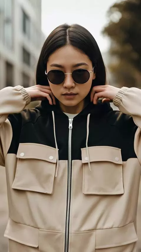 AI Video from prompt: berhenti, menarik hoodie ke atas kepala sambil t