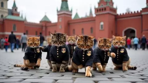 AI Video from prompt: Парад на кремлевской площади в Москве  коты поро