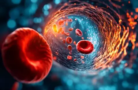 AI Video from prompt: the human artery pulsates as very many red and w