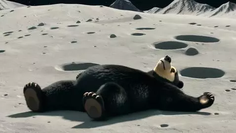 AI Video from prompt: Bear on the moon sun bathing