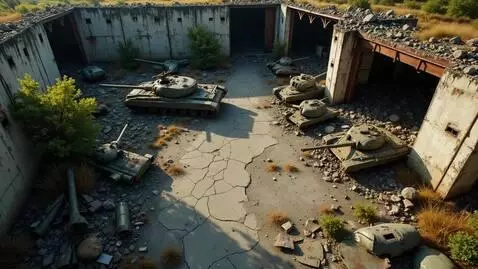 AI Video from prompt: Вид с высоты птичьего полета на заброшенную воен