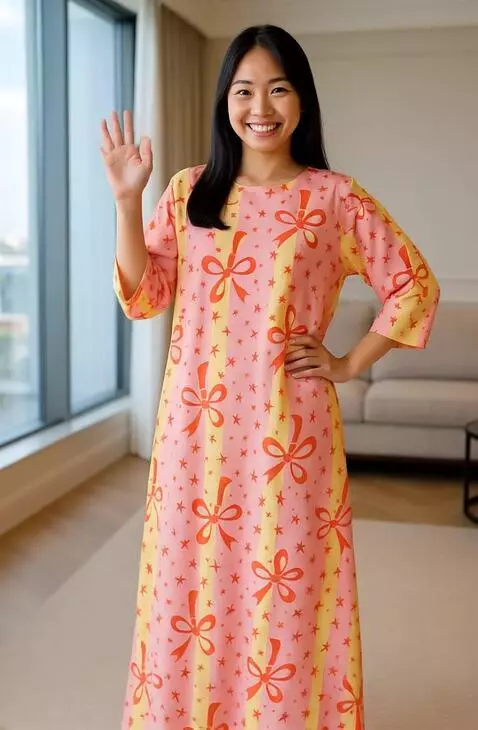 AI Video from prompt: A joyful woman stands in a bright, modern living