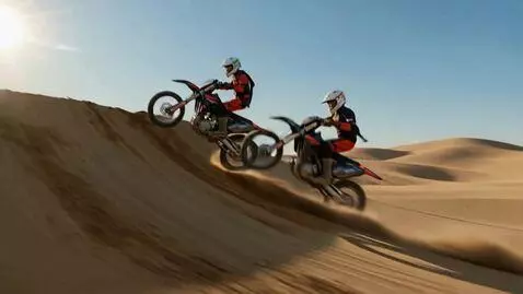 AI Video from prompt: Hyper-realistic motocross race in a desert, two 