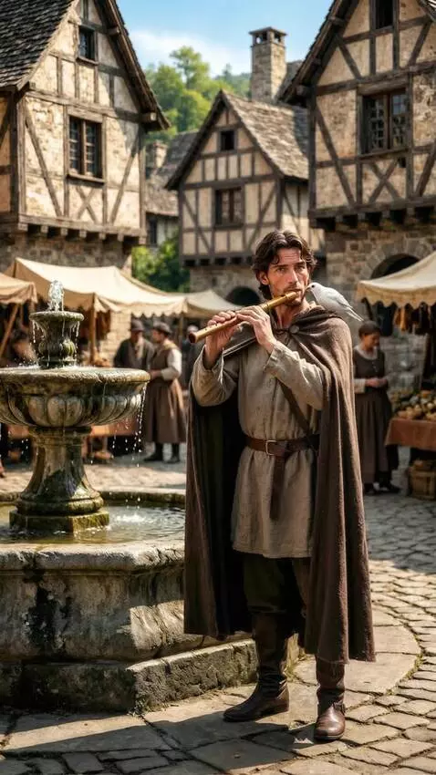 AI Video from prompt: A man wants to start playing a wooden flute in a