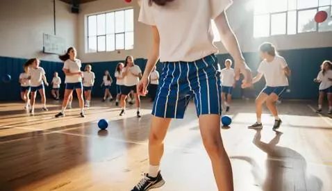 AI Video from prompt: A 18 yo skinny girl, in school sports court, whi