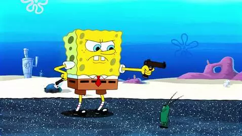 AI Video from prompt: Spongebob kills plankton with a Gun. Spongebob S
