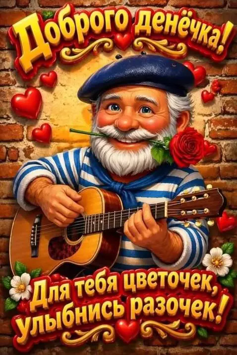 AI Video from prompt: The sailor smiles, holds a flower in his mouth, 
