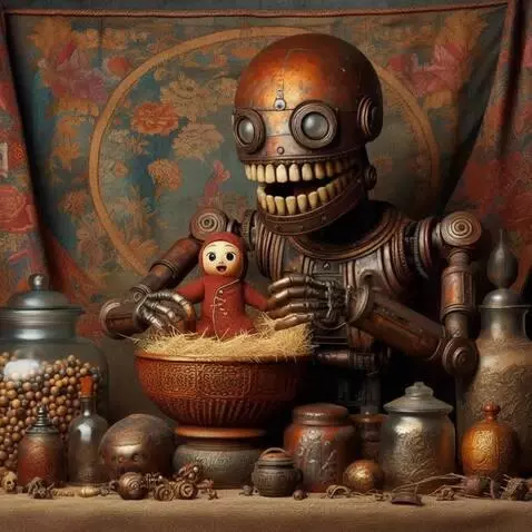 AI Video from prompt: The robot moves its mouth up and down. ther obot