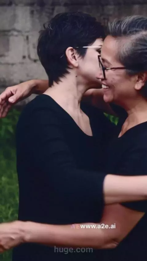 AI Video from prompt: An 55 year old attractive man hugs the women fro