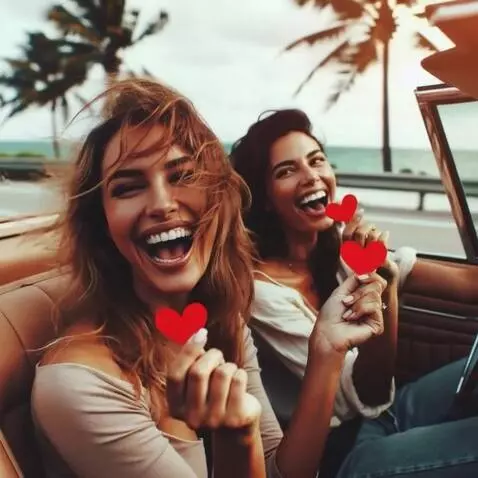 AI Video from prompt: The girls are riding in a car, smiling and sendi