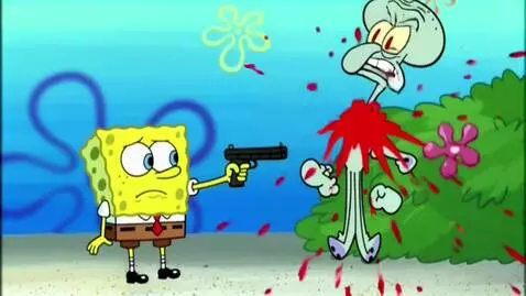 AI Video from prompt: Spongebob kills Squidward with a Gun Fade Screen