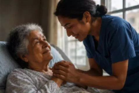 AI Video from prompt: Young Peruvian nurse gently holding the hand of 