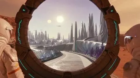 AI Video from prompt: An alien gate is discovered on Mars. Astronauts 
