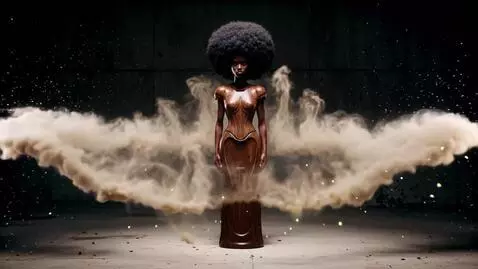 AI Video from prompt: The goddess stands frontal and perfectly still. 