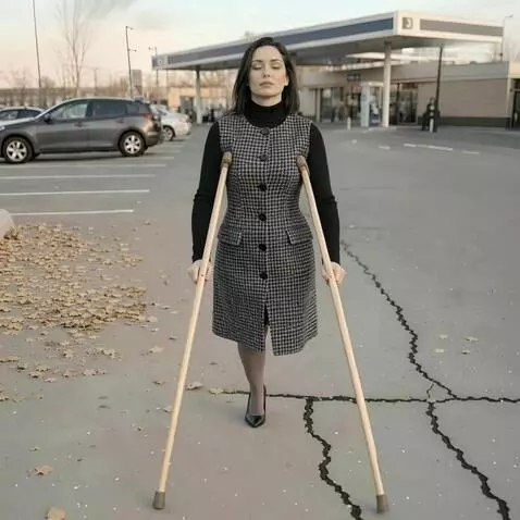 AI Video from prompt: A very beautiful one-legged woman  with languish