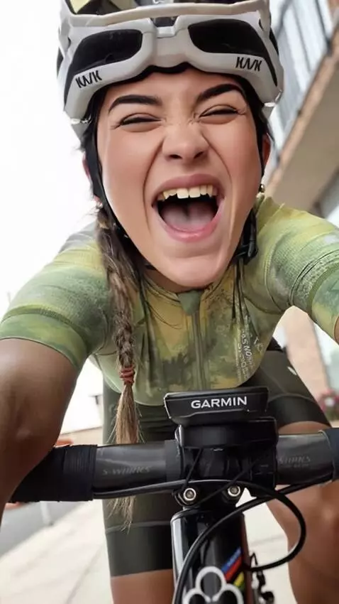 AI Video from prompt: A girl is riding a bicycle, moving her body as s