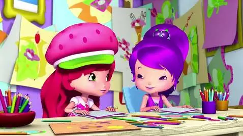AI Video from prompt: Strawberry Shortcake and Cherry Jam are drawing 