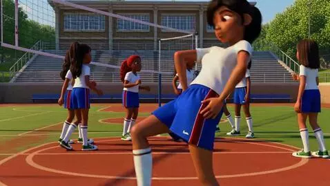 AI Video from prompt: A 18 yo skinny girl, in school sports court, whi