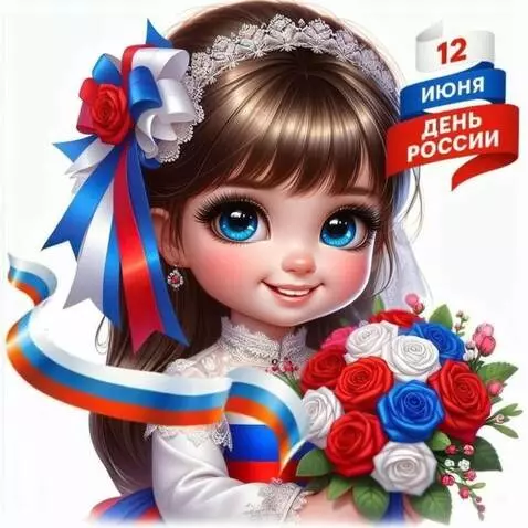 AI Video from prompt: The tricolor ribbon sways, the Girl smiles and h