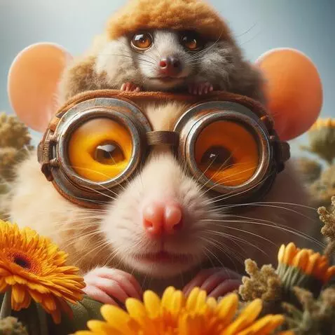 AI Video from prompt: The mouse looks up. the poodle sits on top of th