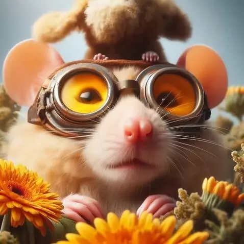 AI Video from prompt: The mouse looks up. the poodle sits on top of th