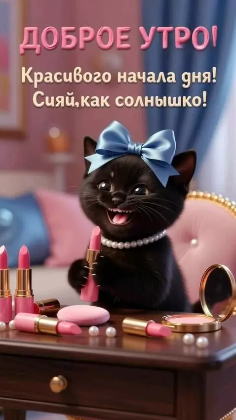 AI Video from prompt: The Cat moves, smiles and paints its lips with l