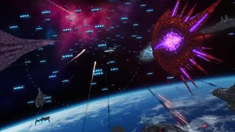 AI Video from prompt: phoenix american anime 3d purple galaxy military