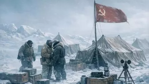 AI Video from prompt: Antarctica, a tent camp of Soviet polar explorer