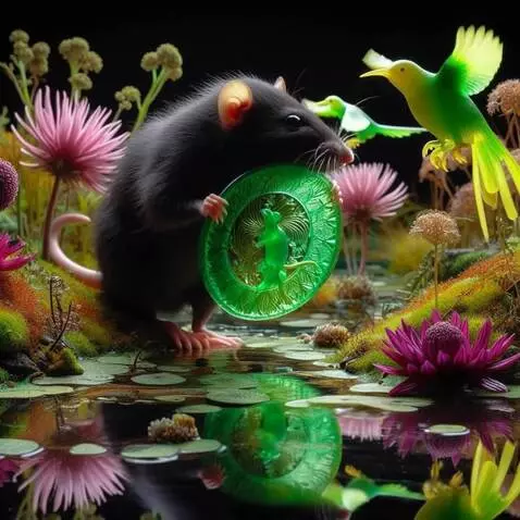AI Video from prompt: green birds flutter slowly as the rat rotates th