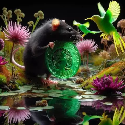 AI Video from prompt: green birds flutter slowly as the rat rotates th