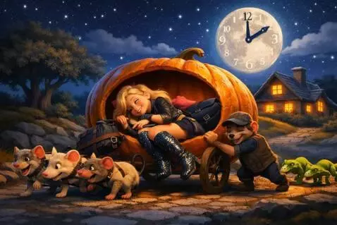 AI Video from prompt: Pixar-style cinematic night scene of Cinderella 