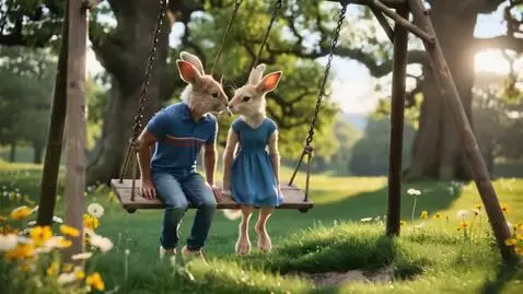 AI Video from prompt: Two cute fluffy light brown mini hares on their 