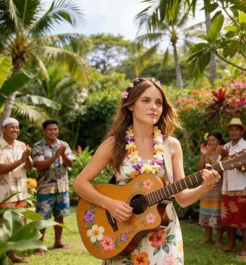 AI Video from prompt: the girl slowly walks forward and plays a slow m