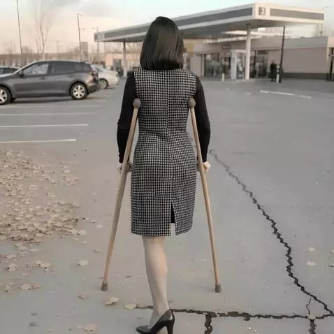 AI Video from prompt: The one-legged woman turns her back to the camer