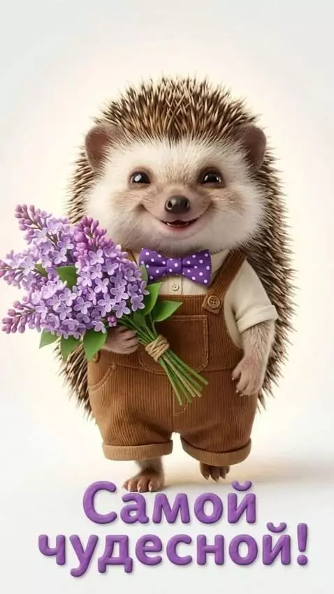AI Video from prompt: A Hedgehog  walks, smiles, and holds out flowers