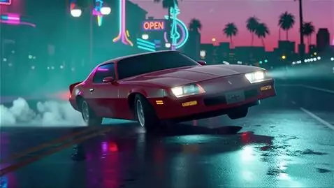 AI Video from prompt: a cool 80s car spinning out.