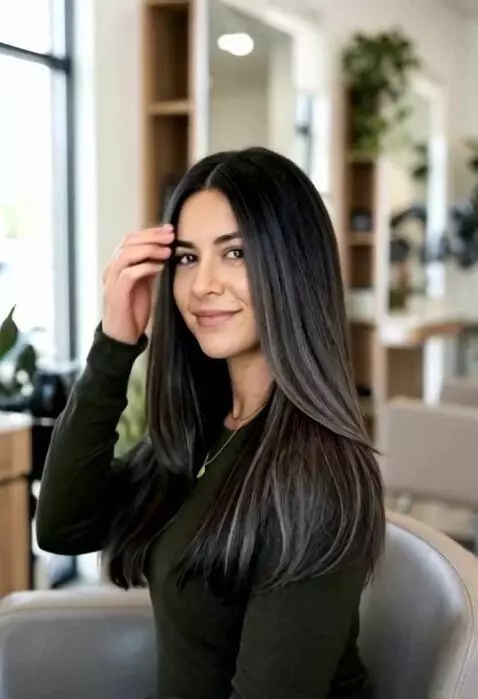 AI Video from prompt: A woman smiles gently at the viewer, holding eye
