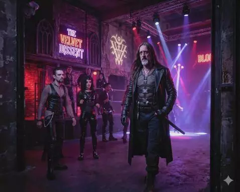 AI Video from prompt: Make him walk in, and vampires surround him