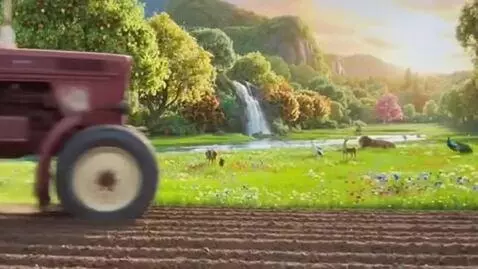 AI Video from prompt: plowing with a tractor in the Garden of Eden