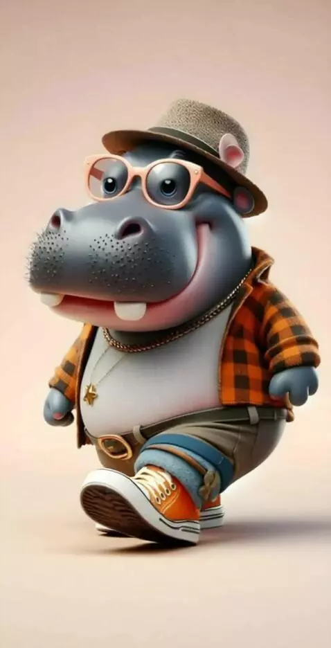 AI Video from prompt: The Gippopotamus  walks, smiles and dances hip-h