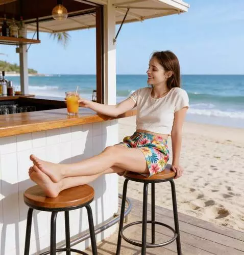 AI Video from prompt: the girl takes a glass and drinks juice through 