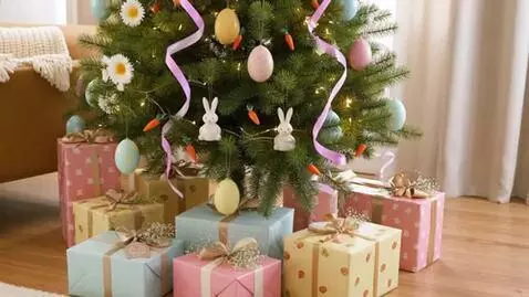 AI Video from prompt: Realistic Easter Themed Christmas Tree And The E