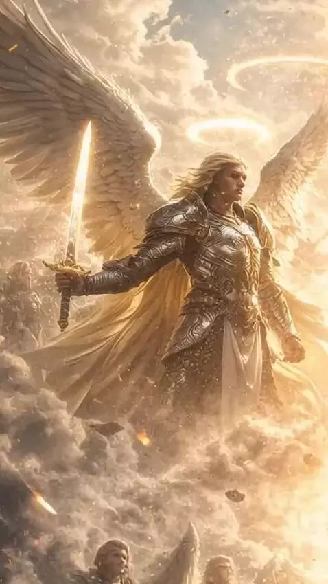 AI Video from prompt: Man standing between heaven and hell, angels on 